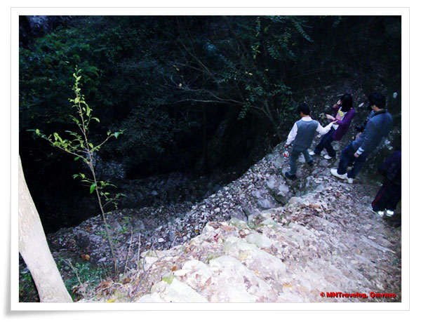 Decending-path,-Three-Curve-Waterfall,-YanDang-Mountain,-China,-MNTravelog